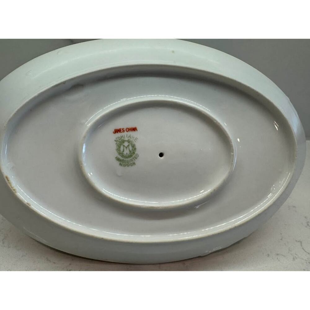 Noritake Handpainted Nippon Pink Floral Gold Graby Boat Dish - Picture 5 of 5